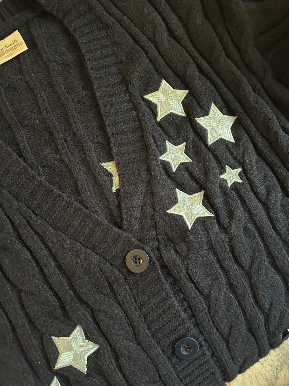Authentic Taylor Swift Midnight Navy Cable-Knit Cardigan with Star Appliqués - Picture 5 of 8